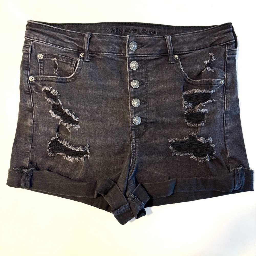 American Eagle Outfitters Charcoal Distressed Jean Shorts - Size 14